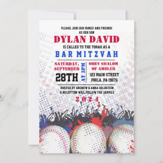 BASEBALL Splatter Bar Bat mitzvah Invitation