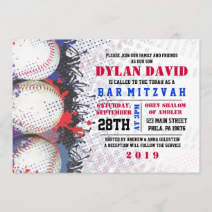 BASEBALL Splatter Bar Invitation Bat mitzvah