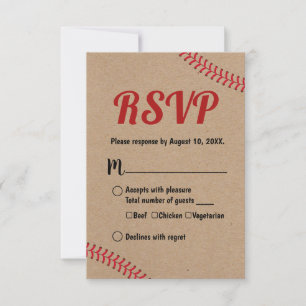Baseball Sports Rustique Kraft Mariage RSVP Répons