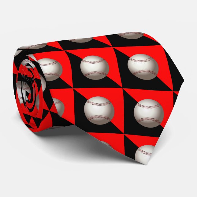 Baseball sur cravate rouge et noire (Roulé)