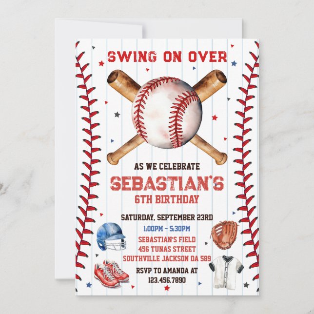 Baseball Swing On Over Boy Birthday Invitation (Devant)