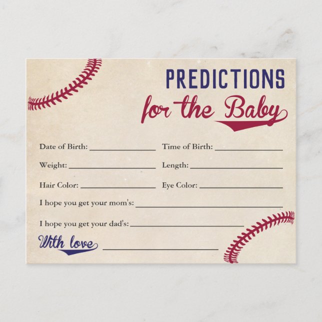 Baseball Theme Baby Predictions Cartes Baby shower (Devant)