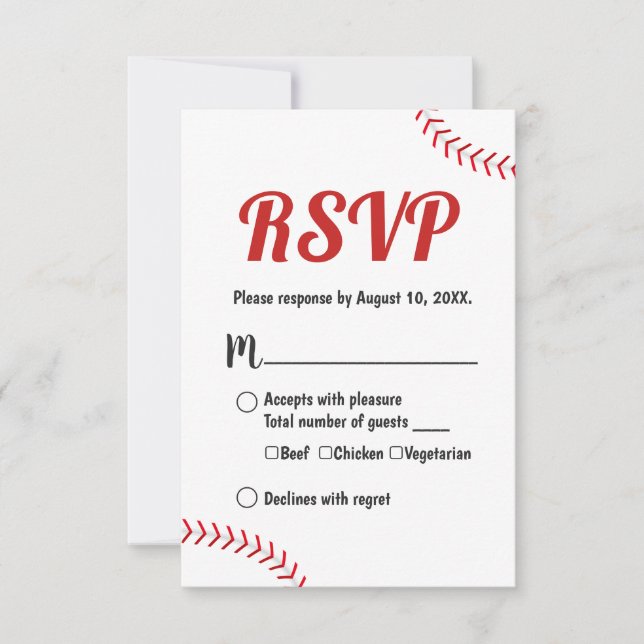 Baseball Thème Sport Mariage RSVP Réponse (Devant)