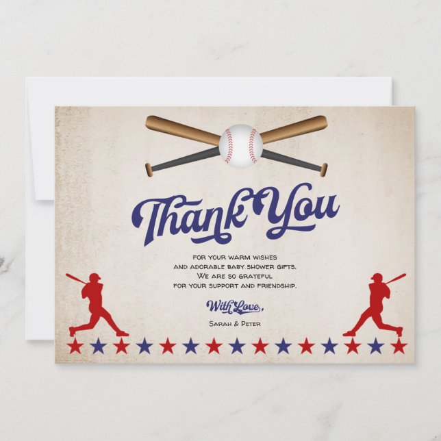 Baseball vintage, Carte de remerciements de douche (Devant)