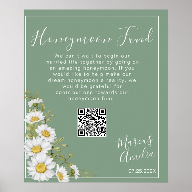 Basil Green & White Daisies Honeymoon Fund Poster (Devant)