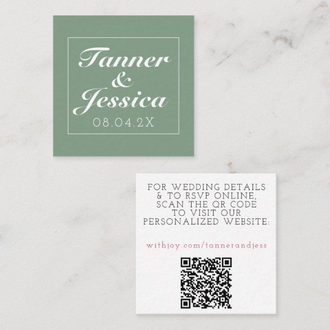 Basil & White Minimaliste Mariage Détails Carte (Devant / Derrière)