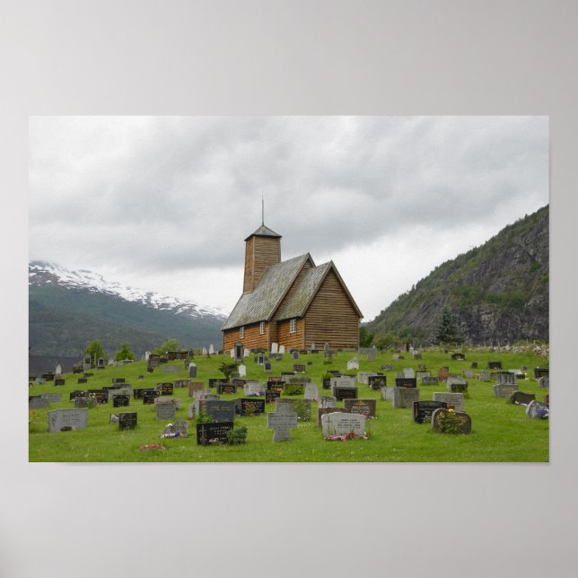 Basilique avec cimetière en Norvège poster (Devant)