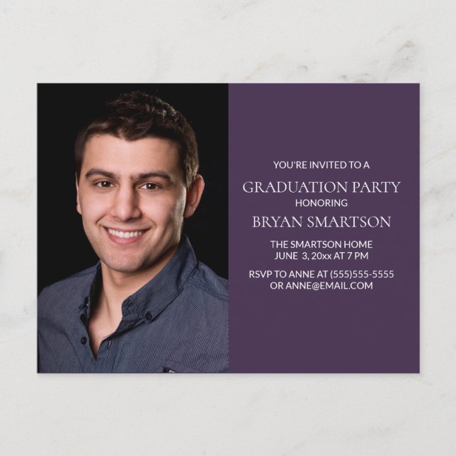 Basique Purple Graduation Party Photo Invitation (Devant)