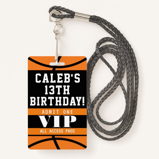 Basket-ball Anniversaire de la fête VIP Pass Badge (Devant avec lanière)