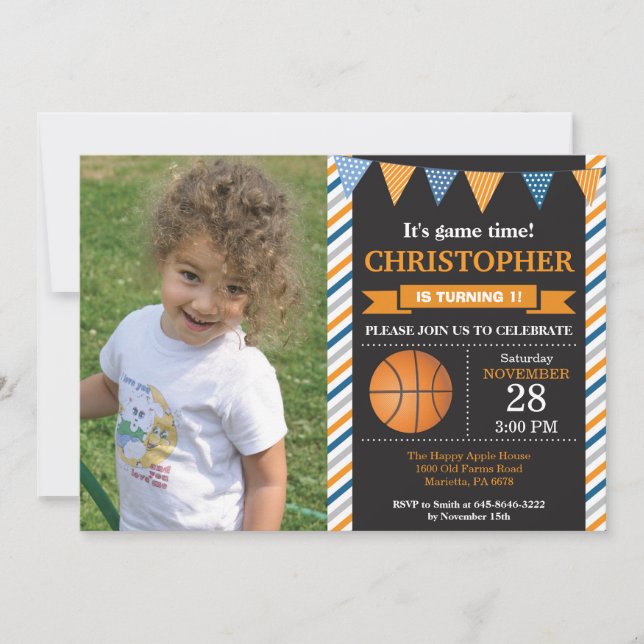 Basket-ball Anniversaire Invitation 1er Anniversai (Devant)