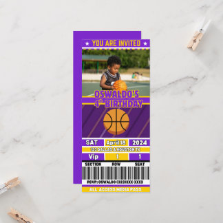 Basket-ball Anniversaire Invitation Billet(Purple&