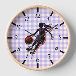 Basket-ball fille Dribbling Horloge murale