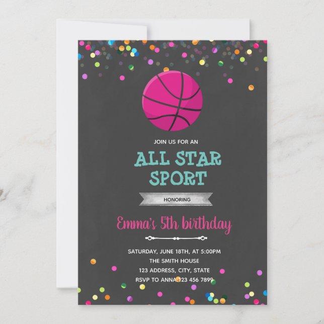 Basket-ball fille invitation anniversaire (Devant)