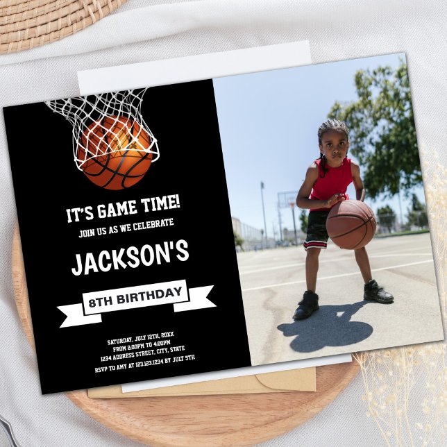 Basket-ball Invitations d'anniversaire avec photo (Basketball Birthday Invitations with photo)