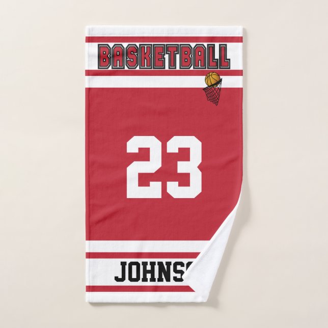 Basket-ball rouge foncé et blanc 🏀 (Serviette à main)