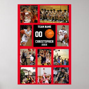 Basket-ball Souvenirs Red Photo Collage Poster