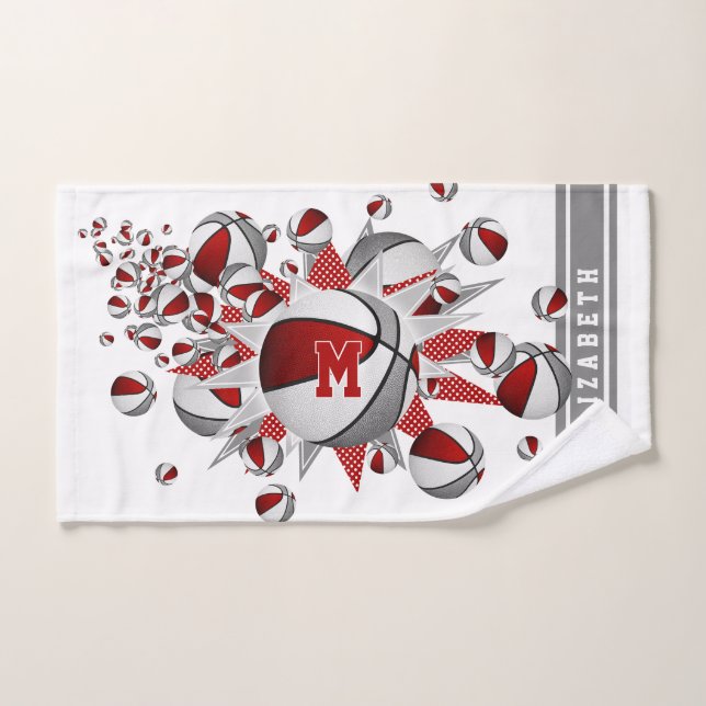 basket gris rouge étoiles filles monogrammed (Serviette à main)