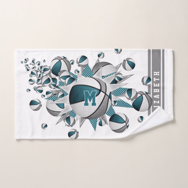 Basket gris turquoise étoiles filles monogrammed (Serviette à main)