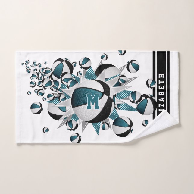 Basket noir turquoise étoiles filles monogrammed (Serviette à main)