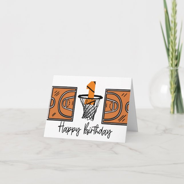 Basketball 1er Anniversaire Carte pour Joueur Bébé (Devant)