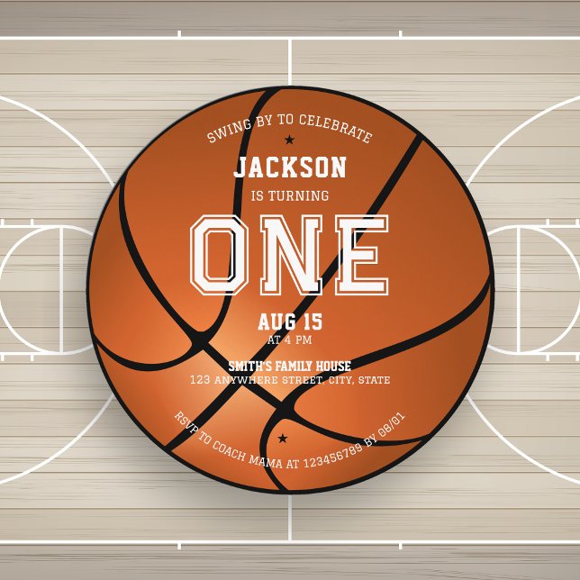 Basketball 1er anniversaire Invitation ronde uniqu (Créateur téléchargé)