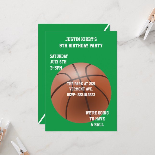 Basketball Anniversaire Fête Invitation (Devant/Arrière en situation)