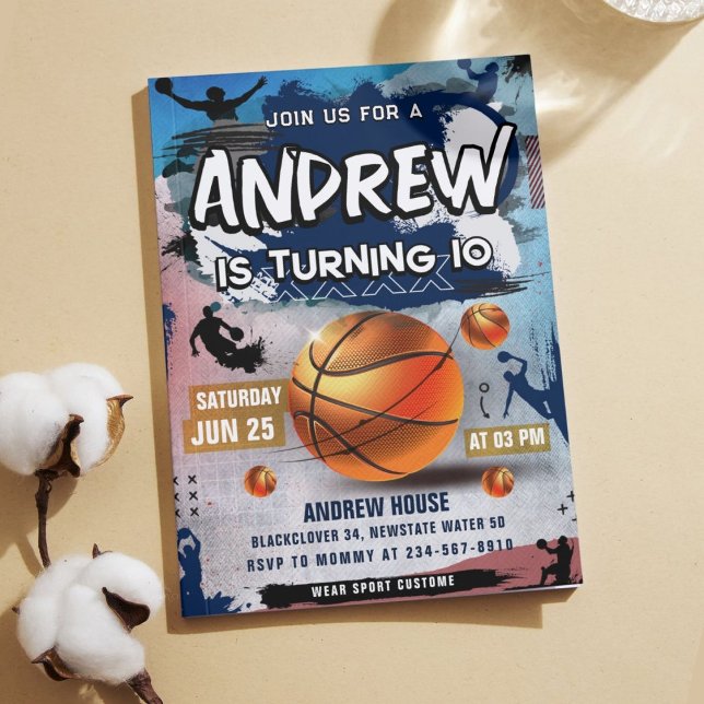 Basketball Anniversaire Fête Invitation (Basketball Birthday Party Invitation)