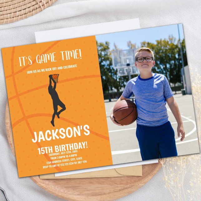 Basketball Background Birthday Invitations w photo (Basketball Background Birthday Invitations w photo)