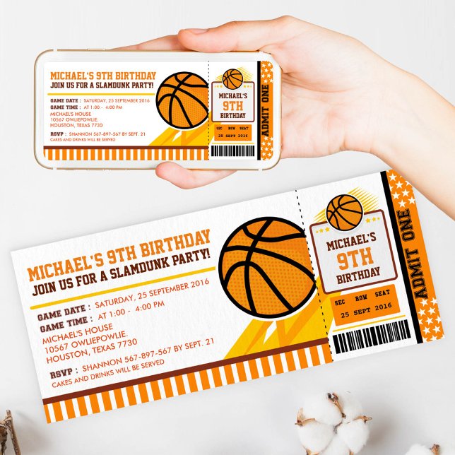 Basketball Billets Pass Anniversaire Invitation (Créateur téléchargé)