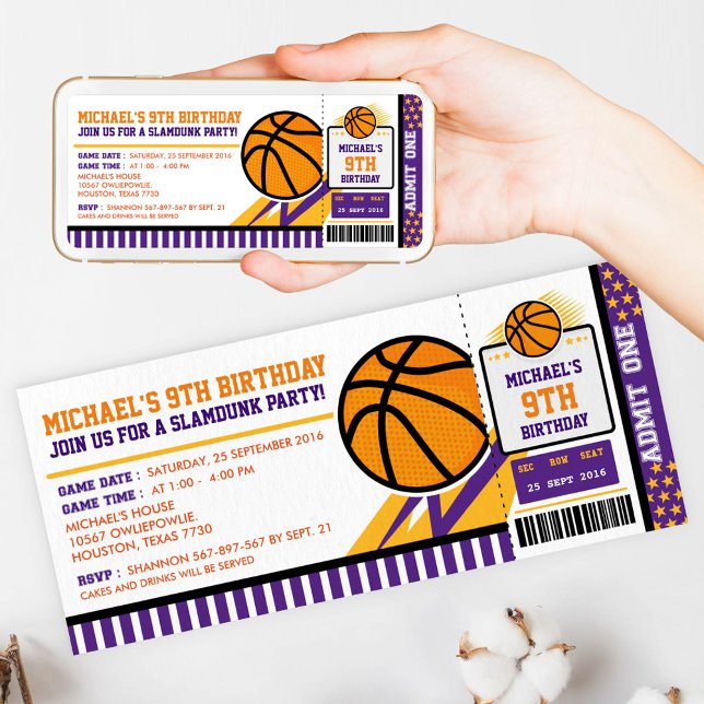 Basketball Billets Pass Anniversaire Invitation (Créateur téléchargé)