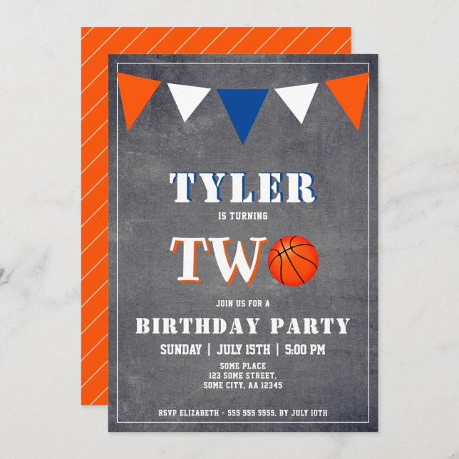 Basketball Birthday Invitation Boy 2e anniversaire (Devant / Derrière)