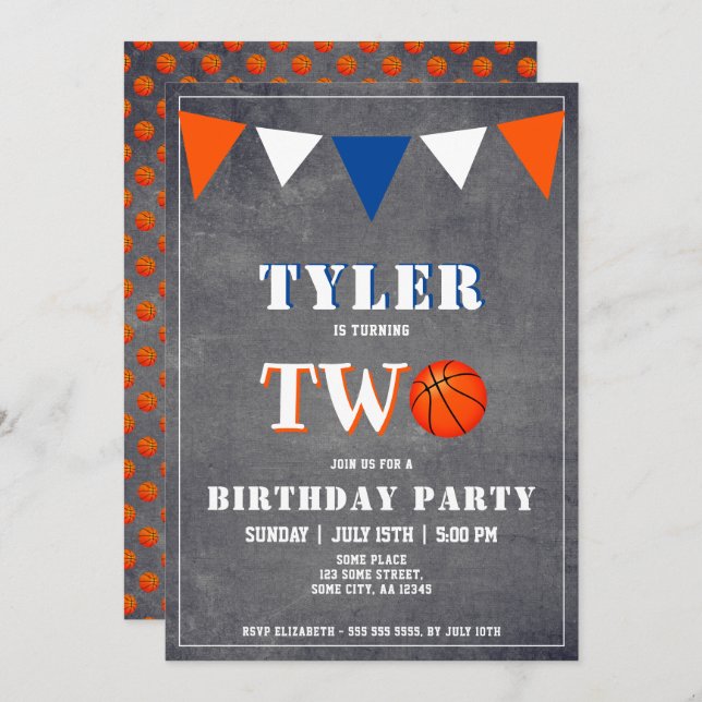 Basketball Birthday Invitation Boy 2e anniversaire (Devant / Derrière)
