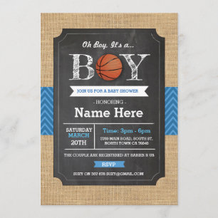 BasketBall Blue Boy Baby shower Invitation sportif