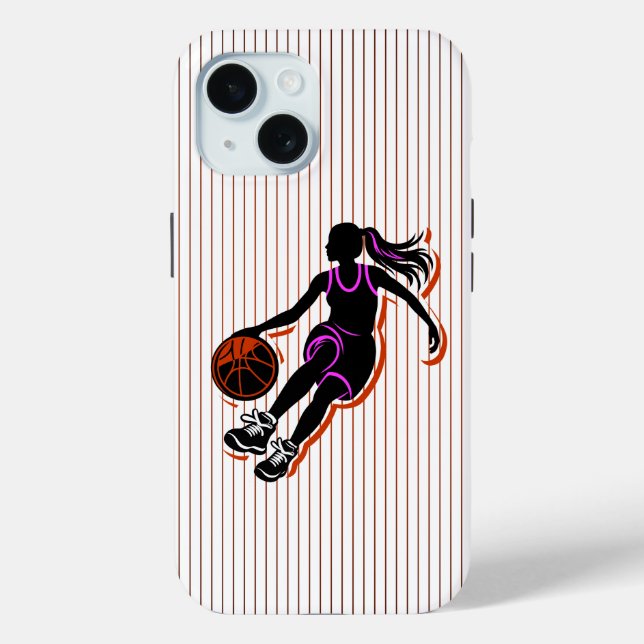 Basketball fille dribbling IPhone 15 Coque (Verso)