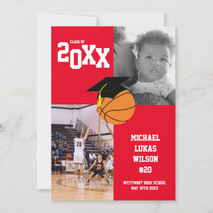 Basketball Graduation Sports Red Faire-part