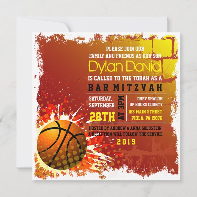 BASKETBALL GRUNGE Bar Mitzvah Invitation (Devant)