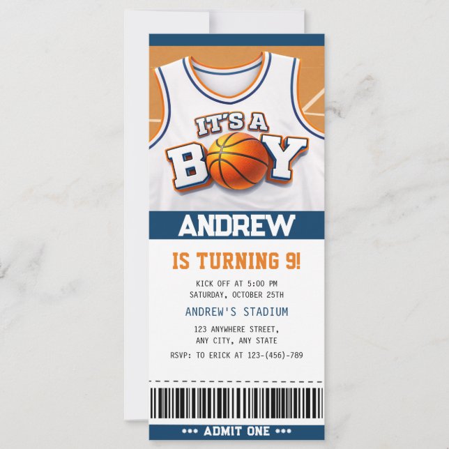 Basketball Hoopla Birthday Bash Ticket Invitations (Devant)