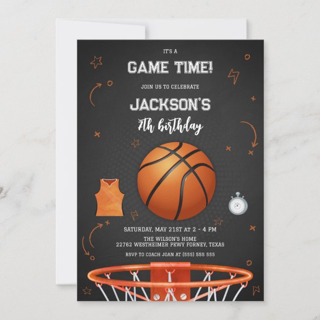 Basketball Kids Boy Birthday Party Invitation (Devant)