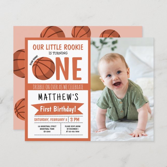 Basketball mignon Ruban Budget Photo 1er anniversa (Devant / Derrière)