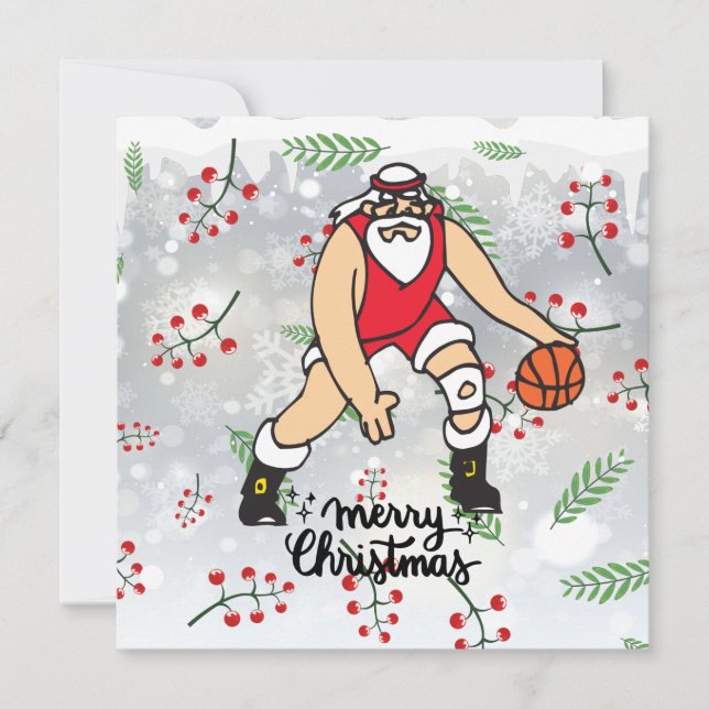 Basketball Noël Carte de vacances avec le Père Noë (Devant)