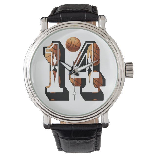 Basketball Numéro 14 Mens Montre En Cuir, (devant)