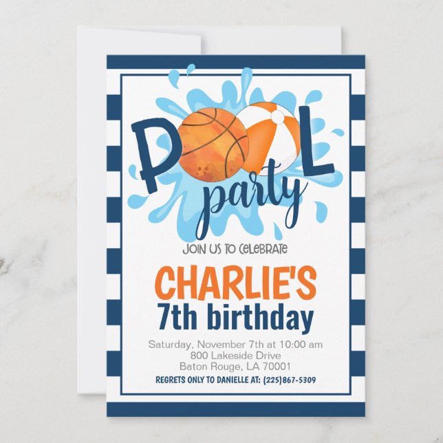 Basketball Pool Party Anniversaire Invitation (Devant)