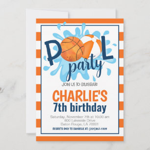 Basketball Pool Party Anniversaire Invitation