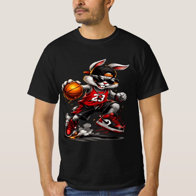 Basketball Rabbit Street Style Graphic T-Shirt  (Devant)