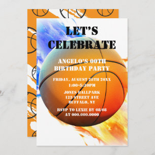 Basketball Red Blue Flames Invitations de fête d'a