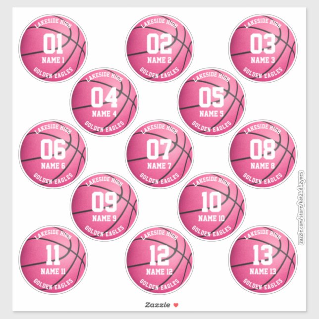 basketball rose personnalisé 3 pouces autocollants (Feuille)