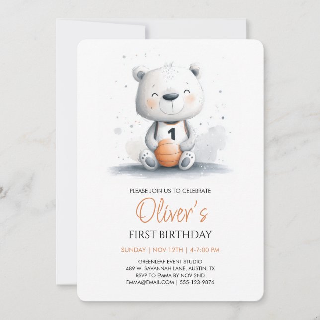 Basketball Teddy Bear Invitation d'anniversaire pr (Devant)