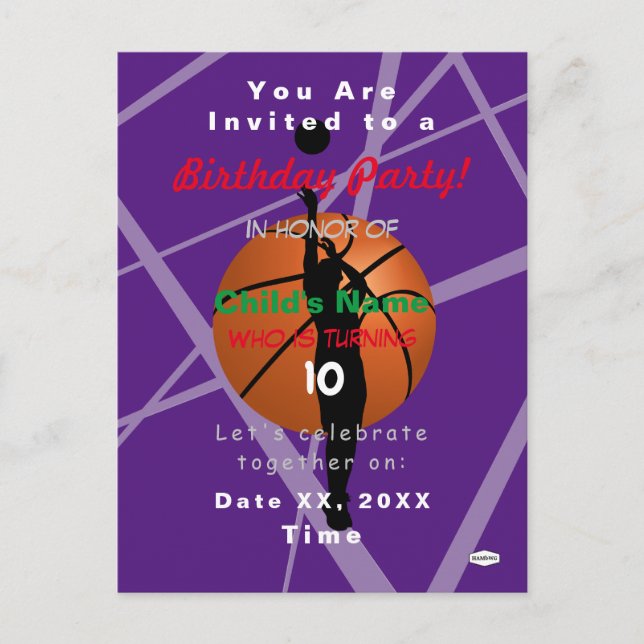 Basketball Theme Boys Postcard Invitation HAMbyWG (Devant)