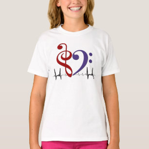 Bass Clef Heart EKG Waves Red & Purple T-Shirt
