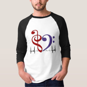 Bass Clef Heart EKG Waves Red & Purple T-Shirt